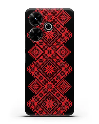 Чехол с красным белорусским орнаментом и символами Богатство, Огонь, Молодость силиконовый для Xiaomi Poco M6
