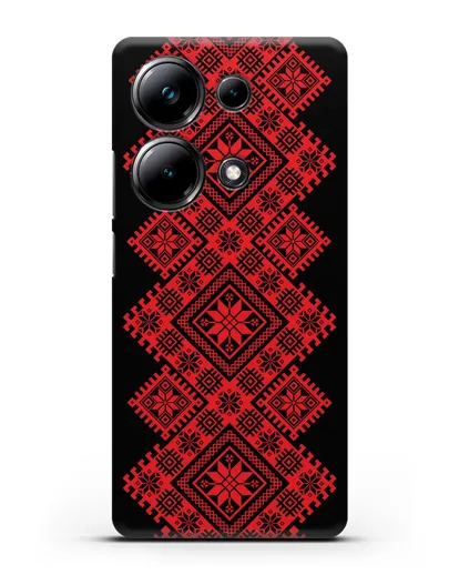 Чехол с красным белорусским орнаментом и символами Богатство, Огонь, Молодость силиконовый для Xiaomi Poco M6 Pro