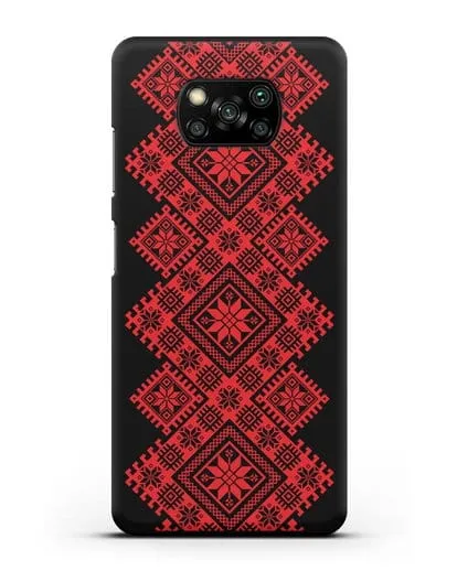 Чехол с красным белорусским орнаментом и символами Богатство, Огонь, Молодость силиконовый для Xiaomi Poco X3