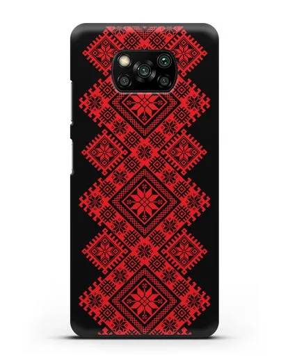 Чехол с красным белорусским орнаментом и символами Богатство, Огонь, Молодость силиконовый для Xiaomi Poco X3 Pro
