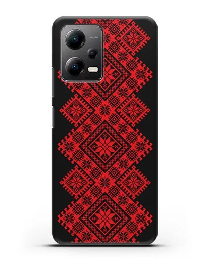 Чехол с красным белорусским орнаментом и символами Богатство, Огонь, Молодость силиконовый для Xiaomi Poco X5