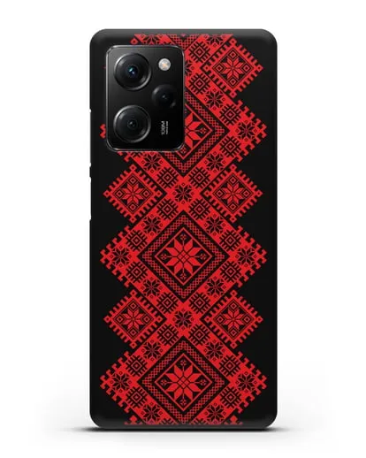 Чехол с красным белорусским орнаментом и символами Богатство, Огонь, Молодость силиконовый для Xiaomi Poco X5 Pro