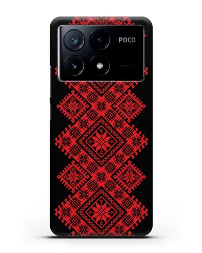 Чехол с красным белорусским орнаментом и символами Богатство, Огонь, Молодость силиконовый для Xiaomi Poco X6 Pro