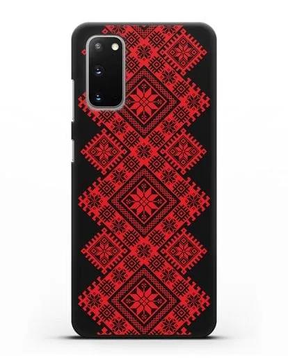 Чехол с красным белорусским орнаментом и символами Богатство, Огонь, Молодость силиконовый для Samsung Galaxy S20 [SM-G980F]
