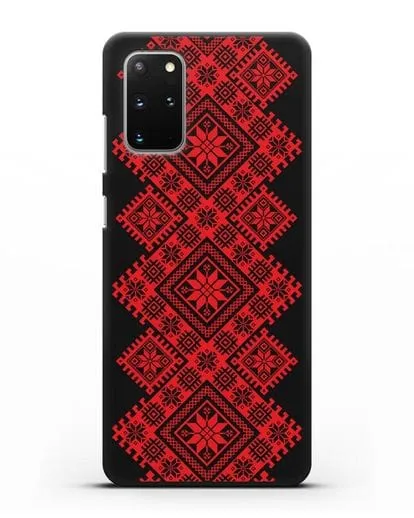 Чехол с красным белорусским орнаментом и символами Богатство, Огонь, Молодость силиконовый для Samsung Galaxy S20 Plus [SM-G985F]