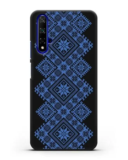 Чехол с синим белорусским орнаментом и символами Богатство, Огонь, Молодость силиконовый для Honor 20