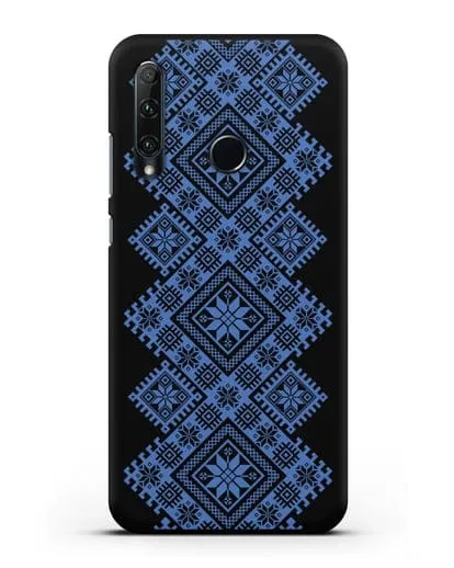 Чехол с синим белорусским орнаментом и символами Богатство, Огонь, Молодость силиконовый для Honor 20e
