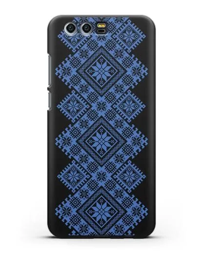 Чехол с синим белорусским орнаментом и символами Богатство, Огонь, Молодость силиконовый для Honor 9