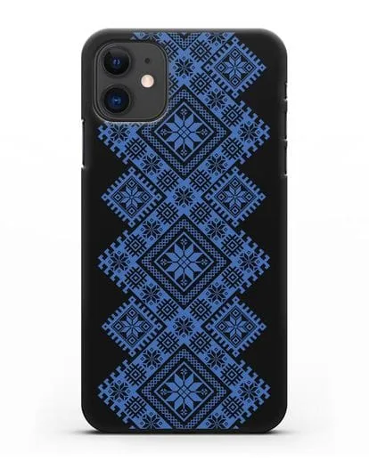 Чехол с синим белорусским орнаментом и символами Богатство, Огонь, Молодость силиконовый для iPhone 11