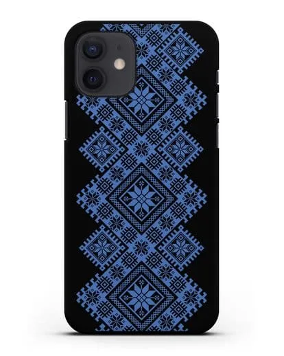 Чехол с синим белорусским орнаментом и символами Богатство, Огонь, Молодость силиконовый для iPhone 12