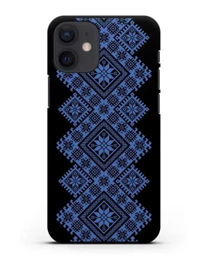 Чехол с синим белорусским орнаментом и символами Богатство, Огонь, Молодость силиконовый для iPhone 12 mini