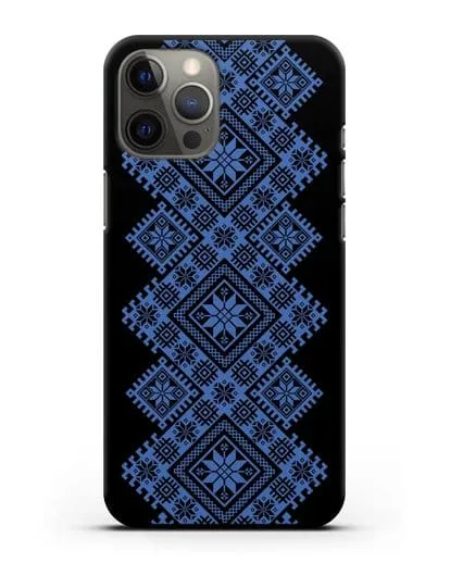 Чехол с синим белорусским орнаментом и символами Богатство, Огонь, Молодость силиконовый для iPhone 12 Pro Max