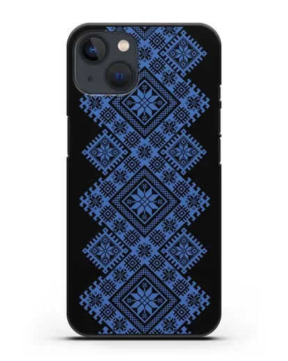 Чехол с синим белорусским орнаментом и символами Богатство, Огонь, Молодость силиконовый для iPhone 13 Mini
