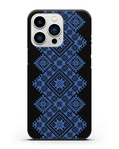 Чехол с синим белорусским орнаментом и символами Богатство, Огонь, Молодость силиконовый для iPhone 13 Pro