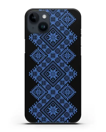 Чехол с синим белорусским орнаментом и символами Богатство, Огонь, Молодость силиконовый для iPhone 14 Plus