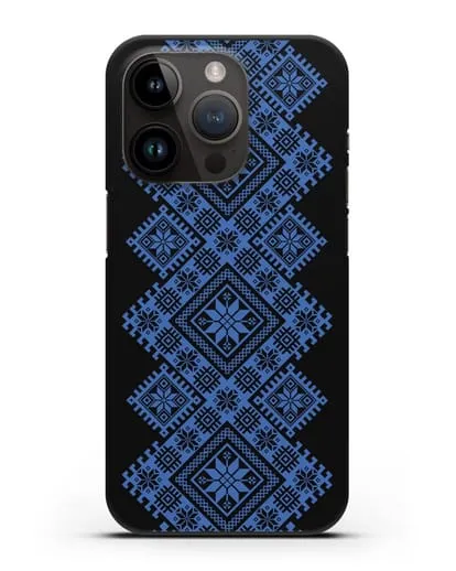 Чехол с синим белорусским орнаментом и символами Богатство, Огонь, Молодость силиконовый для iPhone 14 Pro