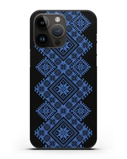 Чехол с синим белорусским орнаментом и символами Богатство, Огонь, Молодость силиконовый для iPhone 14 Pro Max