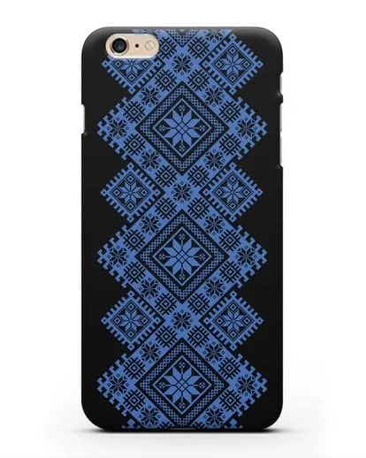 Чехол с синим белорусским орнаментом и символами Богатство, Огонь, Молодость силиконовый для iPhone 6 Plus