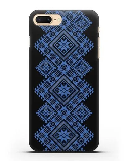 Чехол с синим белорусским орнаментом и символами Богатство, Огонь, Молодость силиконовый для iPhone 8 Plus