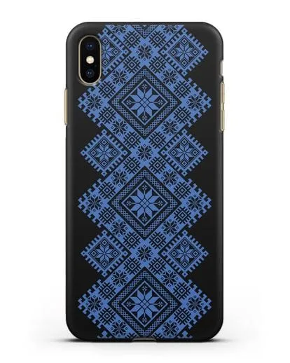Чехол с синим белорусским орнаментом и символами Богатство, Огонь, Молодость силиконовый для iPhone XS Max
