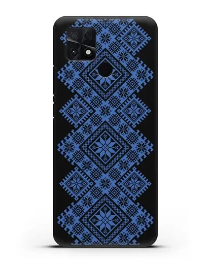 Чехол с синим белорусским орнаментом и символами Богатство, Огонь, Молодость силиконовый для Xiaomi Poco C40