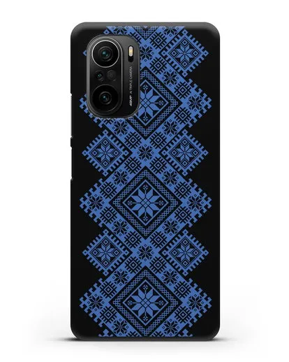 Чехол с синим белорусским орнаментом и символами Богатство, Огонь, Молодость силиконовый для Xiaomi Poco F3