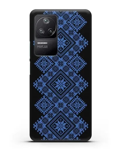 Чехол с синим белорусским орнаментом и символами Богатство, Огонь, Молодость силиконовый для Xiaomi Poco F4