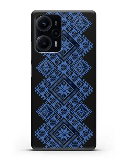 Чехол с синим белорусским орнаментом и символами Богатство, Огонь, Молодость силиконовый для Xiaomi Poco F5