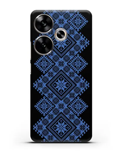 Чехол с синим белорусским орнаментом и символами Богатство, Огонь, Молодость силиконовый для Xiaomi Poco F6