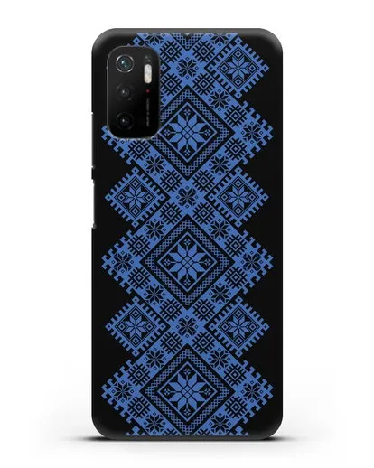 Чехол с синим белорусским орнаментом и символами Богатство, Огонь, Молодость силиконовый для Xiaomi Poco M3 Pro