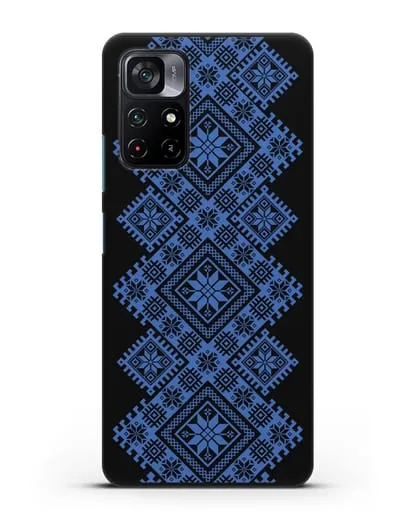 Чехол с синим белорусским орнаментом и символами Богатство, Огонь, Молодость силиконовый для Xiaomi Poco M4 Pro 5G