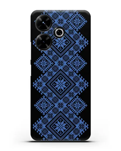 Чехол с синим белорусским орнаментом и символами Богатство, Огонь, Молодость силиконовый для Xiaomi Poco M6