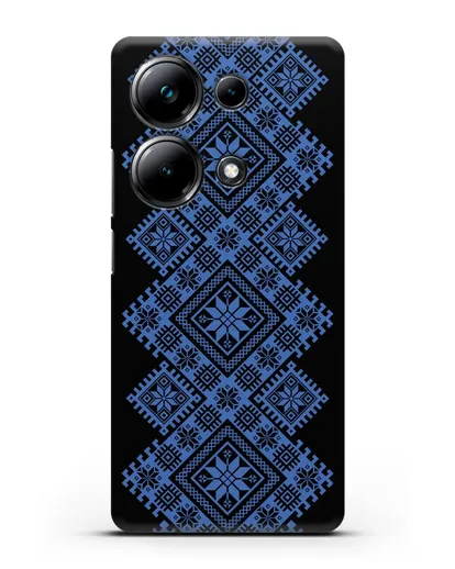 Чехол с синим белорусским орнаментом и символами Богатство, Огонь, Молодость силиконовый для Xiaomi Poco M6 Pro
