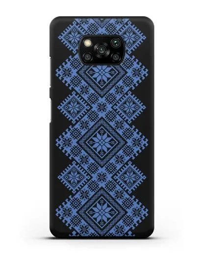 Чехол с синим белорусским орнаментом и символами Богатство, Огонь, Молодость силиконовый для Xiaomi Poco X3