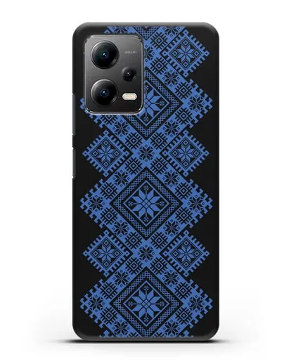 Чехол с синим белорусским орнаментом и символами Богатство, Огонь, Молодость силиконовый для Xiaomi Poco X5