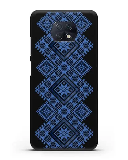 Чехол с синим белорусским орнаментом и символами Богатство, Огонь, Молодость силиконовый для Xiaomi Redmi Note 9T