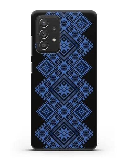Чехол с синим белорусским орнаментом и символами Богатство, Огонь, Молодость силиконовый для Samsung Galaxy A53