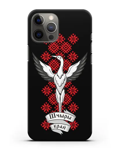 Чехол с аистом и надписью Шчыры край с белорусским орнаментом силиконовый для iPhone 12 Pro Max