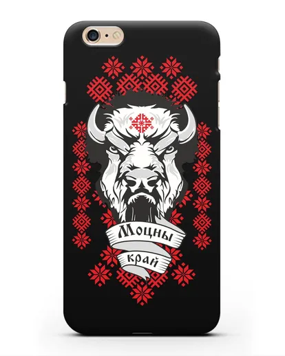 Чехол с зубром и надписью Моцны край с белорусским орнаментом силиконовый для iPhone 6 Plus