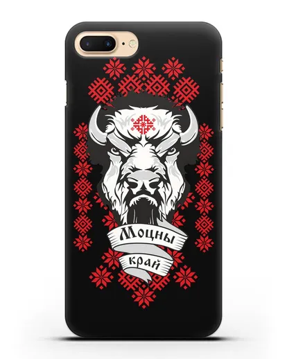 Чехол с зубром и надписью Моцны край с белорусским орнаментом силиконовый для iPhone 8 Plus