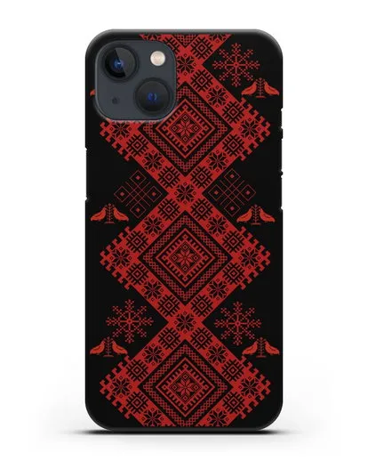 Чехол с белорусским красным орнаментом и женскими символами силиконовый для iPhone 13