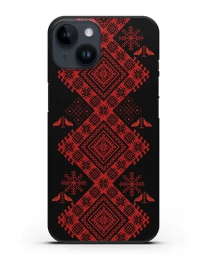 Чехол с белорусским красным орнаментом и женскими символами силиконовый для iPhone 14
