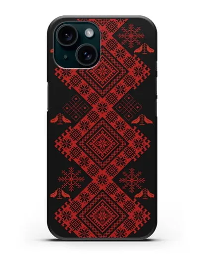 Чехол с белорусским красным орнаментом и женскими символами силиконовый для iPhone 15