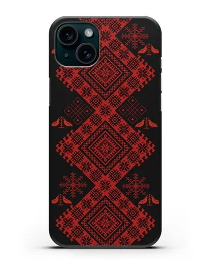 Чехол с белорусским красным орнаментом и женскими символами силиконовый для iPhone 15 Plus