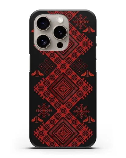 Чехол с белорусским красным орнаментом и женскими символами силиконовый для iPhone 15 Pro
