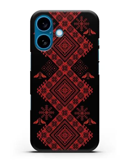 Чехол с белорусским красным орнаментом и женскими символами силиконовый для iPhone 16