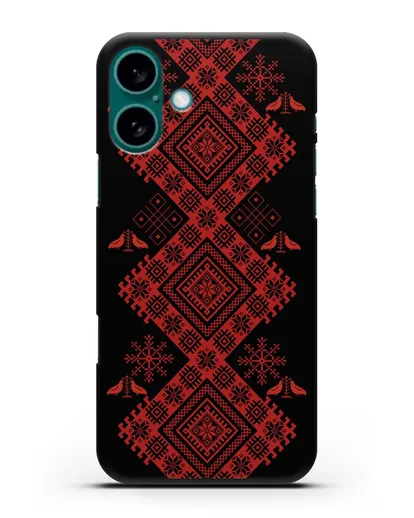 Чехол с белорусским красным орнаментом и женскими символами силиконовый для iPhone 16 Plus
