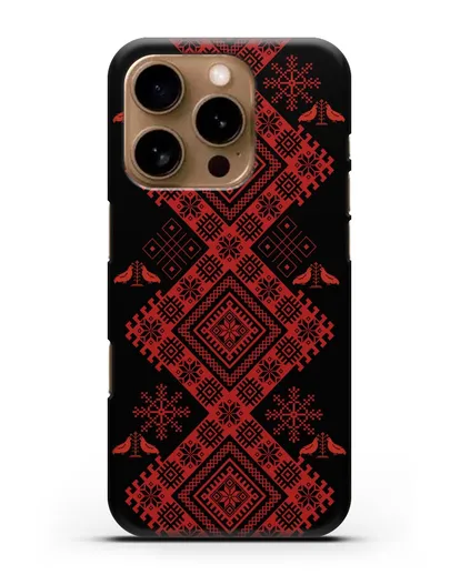 Чехол с белорусским красным орнаментом и женскими символами силиконовый для iPhone 16 Pro