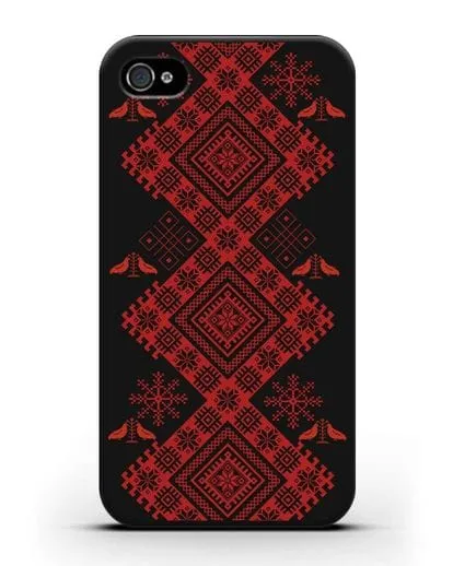 Чехол с белорусским красным орнаментом и женскими символами силиконовый для iPhone 4/4s