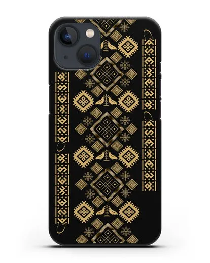 Чехол с белорусским золотым орнаментом и женскими символами силиконовый для iPhone 13